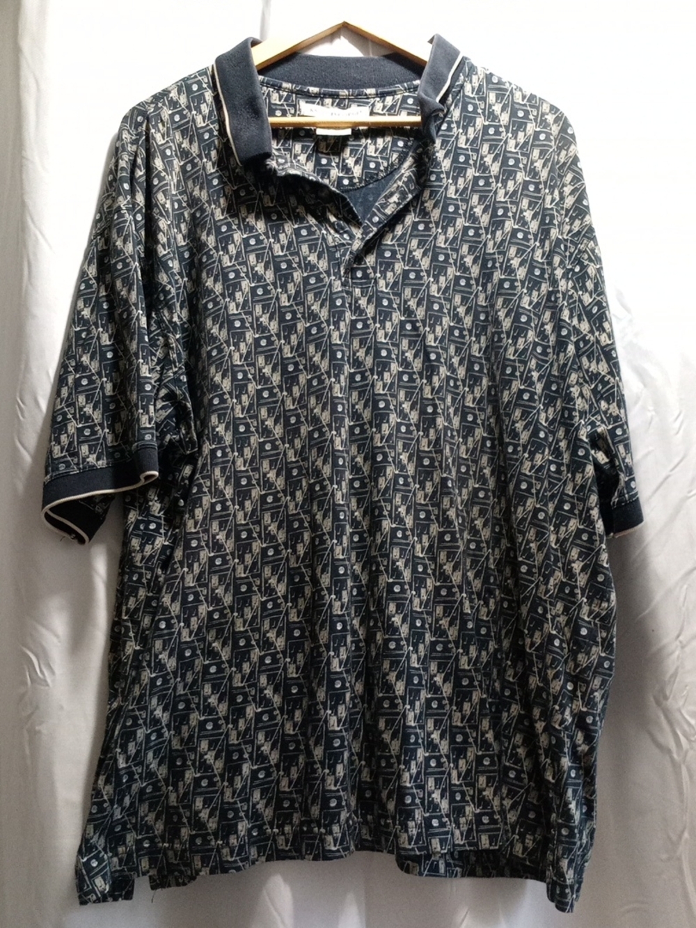 Men's Geometric Print Polo - Navy and Off-White